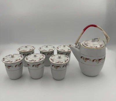 TA TUNG Taiwan Vintage Tea Set, Teapot & 6 Lidded Cups.