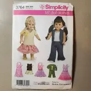 SIMPLICITY 18” Doll Clothes Pattern 3764 One Size UNCUT