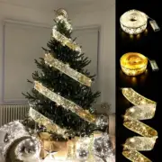 5M LED Double Layer Christmas Tree Ribbon Bow Xmas Tree Topper Lights Decor AU