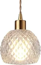Copper Pendant Ceiling Light Pattern Glass Hanging Lamp Shade, Modern Mini Dining Room E14
