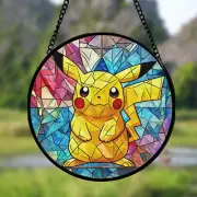 Handcrafted Pikachu 8” Pokémon Stained Glass Suncatcher for Fans