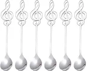 6pcs Music Note Spoons Stainless Steel Spoons Creative Cute Teaspoons Musical Notation Shaped Coffee Spoons Stainless Steel Musical Notation Dessert Spoon for Coffee Stirring for Tea (Silver)