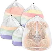 ecooe 5pcs Washing Bag for Washing Machine, XL Laundry Net with Cord Stopper - 1 Extra Large, 2 Large, 1 Medium and 1 Small Laundry Bag for Blouse Baby Clothes Backpack Skirts for Back to School