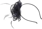 [Healeved] Fascinator Headband with Double Flower Mesh for Women Elegant Hair Clip for Royal Weddings Tea Parties and Special Occasions Stylish Accessory to Enhance Your Look Dark Blue