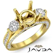 Unique 3 Stone Round Semi Mount Diamond Engagement Ring 14k Yellow Gold 1.3 Ctw