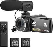 4K Digital Video Camera WiFi Camcorder DV Recorder 56MP 18X Digital 3.0 Inch IPS Screen Supports Face Detection IR Night Vision Anti-Shake with 2pcs Batteries + Remote Control + Carry Black One Size