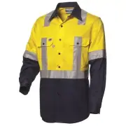 WS WORKWEAR Men's Hi-Vis Long Sleeve Open Front Shirt | Yellow | Navy