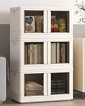 FLEXIMOUNTS Stackable Storage Bins With Lids, Collapsible Plastic Storage Bins, 215L Closet Organizers and Storage Containers with Doors For Home Essentials, Milky White, 64cm L x 40cm W x 111cm H