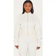 Shape Cream Cinched Waist Cocoon Sleeve Zip Up Jacket, Cream