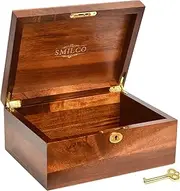 Smilco Wooden Storage Box with Hinged Lid Acacia Wood Hand-Crafted Wooden Box for Recipes Decorative Storage or as Keepsake.(Primary Colors)