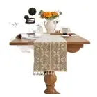Beige White Crochet Lace Table Runner Mesh Woven Table Decor Dining Table