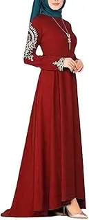 [HongYunoH] Women's Embroidered Dress Ethnic Classical Dress Irregular Hem Floor Dress red XXL