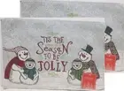 2 Tapestry Placemats, 13"x19", CHRISTMAS,SNOWMEN, TIS THIS SEASON TO BE JOLLY,HC