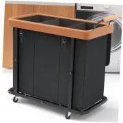 230L (60 Gal) Extra Large Fashion Laundry Sorter 3 Section with Lid, Rolling