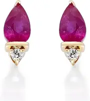 [Gin & Grace] Gin and Grace 10K Yellow Gold Mozambique Genuine Ruby Earrings with Diamonds for women | Ethically, authentically & organically sourced (Pear-cut) shaped Ruby hand-crafted jewelry for her | Ruby Earrings for women
