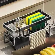 Kitchen Sink Caddy, Stainless Steel Sink Organiser with Drip Tray, Kitchen Sink Countertop Sponge Organizer Holder for Bathroom Kitchen Sink Dish Soap Dispenser Cleaning Towel Organizer