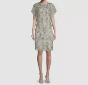 $396 Aidan Mattox Women's Silver Embellished Round Neck Shift Dress Size US 8