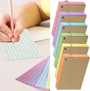 Flash Cards,300 PCS Multicolor Index Cards Revision Cards with 6 Binder Rings, 12.5 x 7.5 cm Kraft Paper Flashcards Lined Record Cards Study Cards for Office Home School Learning