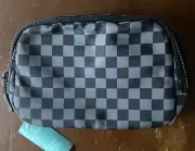 Checkered Fanny Pack for Women MenCrossbody Waist Bag Pack Adjustable, Back&Grey