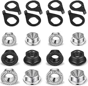 24 Pcs Bike Wheel Axle Nut and Safety Washer Kit 3 Sizes Bicycle Hub Flanged Hardware Nuts Steel Flange Axle Nut Wheel Retaining Bicycle Hook Hub Parts for Front and Rear Bike Mountain Road