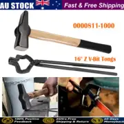 16" Z V-Bit Tongs and 1.5KG Blacksmith Hammer For Anvil Knife Making Forge Tool