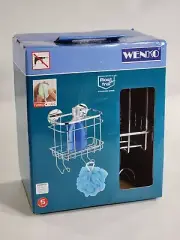 WENKO Turbo Loc Wall Bath Shower Stainless Shelf W/Hangers Soap Shampoo New!
