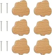 Clouds Shaped Wooden Knobs, 6Pcs Wood Drawer Knobs Cloud-Shaped, Cloud-shapeds Wooden Dresser Pulls Knob with Screws for Drawer