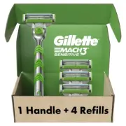 Gillette Mach3 Sensitive for Men 1 Razor 5 Blade Refills Designed Sensitive Skin