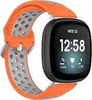 Turnwin Band intended for Fitbit Versa 3/Sense Silicone Wristband+Metal Connector Breathable Bracelet Strap Smartwatch Accessories Band intended for Versa 3/Sense (Orange+Gray)