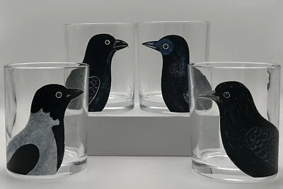 John Derian for Target 4pc 9oz Midnight Dreary Black Bird Highball Glass Set NEW
