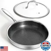 12 inches Frying Pan Nonstick Deep Sauté Pan and Lid, Non Stick Stainless Ste