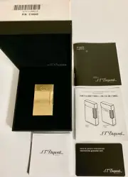 New Working S.T. Dupont Gas Lighter Gold LINE 2 Kring with box
