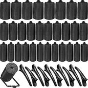 40 Pieces Sponge Hair Rollers Satin Rollers Silk Foam Rollers Women Hair Curlers with Duck Teeth Clips for Hairdressing Styling(Multi-size,Black)