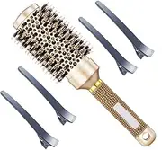 Round Brush with Boar Bristle for Blow Drying, Nano Thermal Ceramic Ionic & Anti-Static, Professional Styling Roller Hairbrush for Blow Drying, Curling, Straightening, Add Volume & Shine (Included 4 Clips)