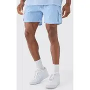 Mens Elasticated Waist Gingham Check Linen Look Relaxed Short In Blue