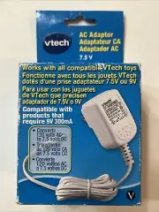 vtech White AC Adaptor DC 7.5V 3W Converts 120 Volts Model 80-087700 New In Box