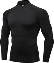 [Lanbaosi] 3 Pack Mens Mock Turtleneck Compression Shirts Long Sleeve Sun Protection Shirts Cooling Workout Gym Tops Undershirt, Black, Large