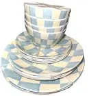 16pc Blue Checkered Easter Melamine Dinner Salad Appetizer plates Bowls New