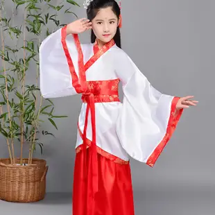 中國新年兒童古著七仙女公主裙古箏表演服古代唐裝漢服貴妃女孩古著表演服