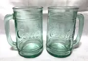 2 Vintage Coca Cola Mugs Coke Bottle Green Glass Raised Lettering 16 Oz