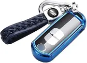 ontto Car Key fob Cover for Mazda 2 3 5 6 CX-3 CX-5 CX-7 CX-9 Speed Miata MX5 2/3/4 Buttons Remote Key case Keychain TPU Silicone Key Shell Key Holder Keyring Accessories Blue