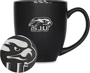 Rico Industries NCAA Saint Joseph's (PA) Hawks 15oz Laser Engraved Matte Black Ceramic Bistro Mug - for Hot or Cold Drinks