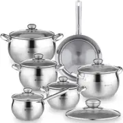 Classic 12-Piece Stainless Steel Induction Cookware Set – Dishwasher Safe Saucep