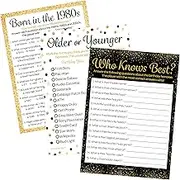 DISTINCTIVS Birthday Party Games - Born in The 1980s Black and Gold Birthday Game Bundle - 35th or 40th Birthday - Set of 3 Games for 20 Guests