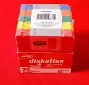 NOS SEALED STAPLES IBM-FORMATTED 3.5" FLOPPY DISK/DISKETTES 25-PACK 1.44 COLORS