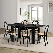 Oikiture 160cm Extendable Dining Table with 6PCS Geometric Dining Chairs Black
