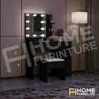 Dressing Table Mirror Stool Jewellery Cabinet Makeup Drawer with LED Bulbs Black