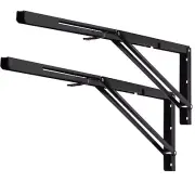 YUMORE Folding Shelf Brackets, 24 Inch Heavy Duty L Bracket, Black DIY Collap...
