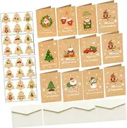 SHOWERORO 24sets Rustic Xmas Cards Pop up Christmas Cards Decorative Christmas Box Set