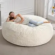 [Hobestluk] 6ft Bean Bag Chairs for Adults Large Beanbag Chair with Chevron Plush Fur Cover Big Bean Bag Chair for Living Room Bedroom Dorm Office - White (70" x 70" x 15")
